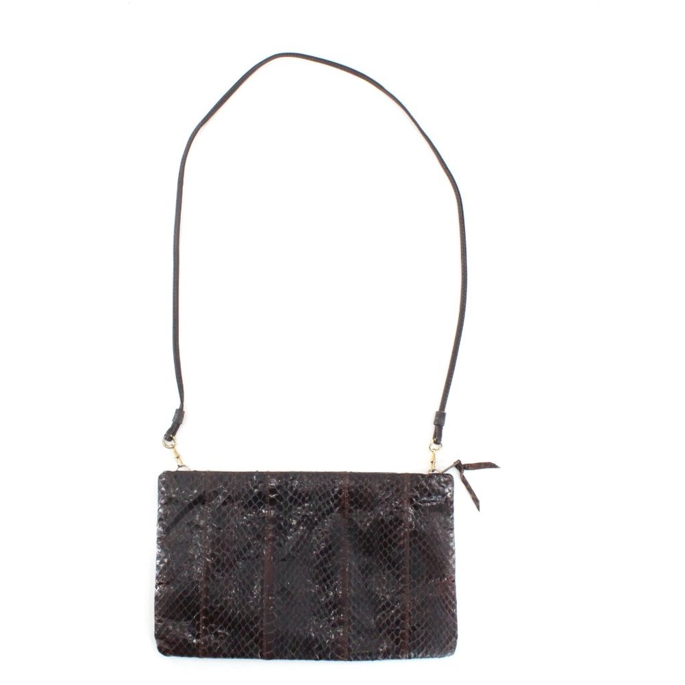 VTG 70s Genuine Snakeskin Purse Convertible Strap Clutch Dark Brown Shoulder Bag - Picture 3 of 14